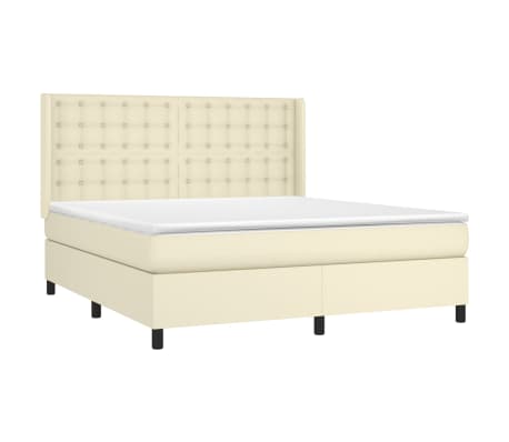 vidaXL Lova su spyruoklėmis/čiužiniu, kreminė, 180x200cm, dirbtinė oda