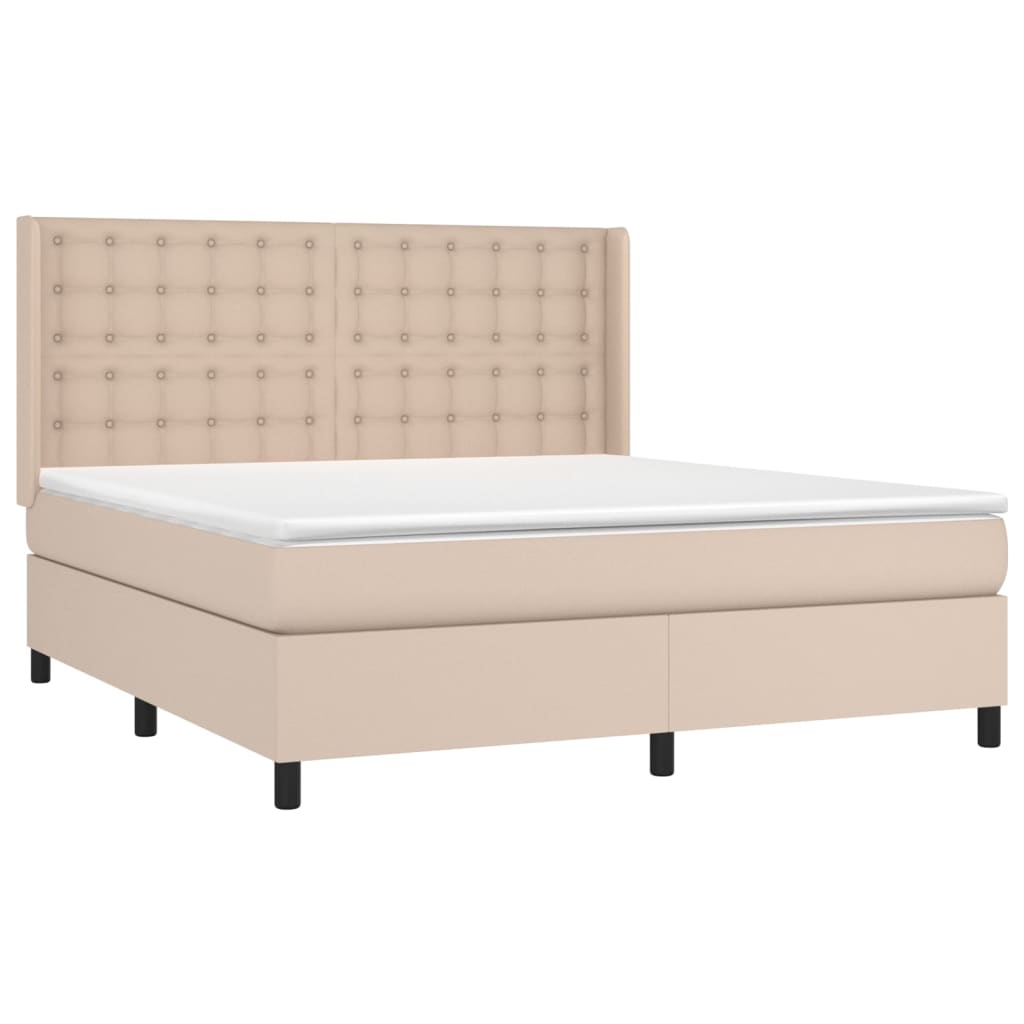 vidaXL Pat box spring cu saltea, cappuccino, 180x200cm piele ecologică