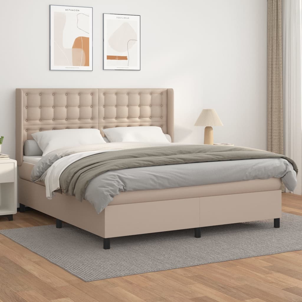 vidaXL Pat box spring cu saltea, cappuccino, 180x200cm piele ecologică