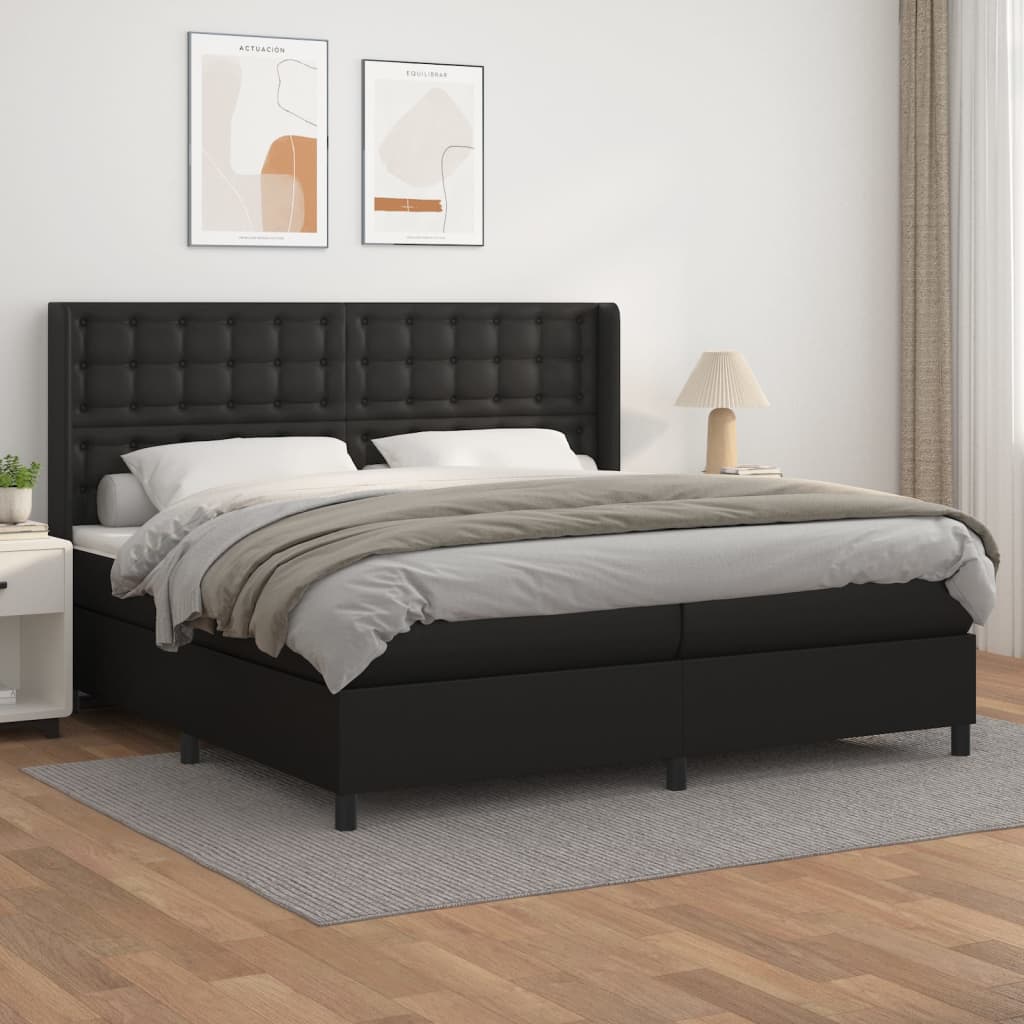 vidaXL Pat box spring cu saltea, negru, 200x200 cm, piele ecologică