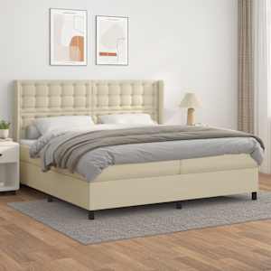 Box spring postel s matrací krémová 200x200 cm umělá kůže - obrázek 1