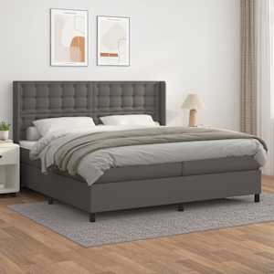Box spring postelja z vzmetnico siva 200x200 cm umetno usnje