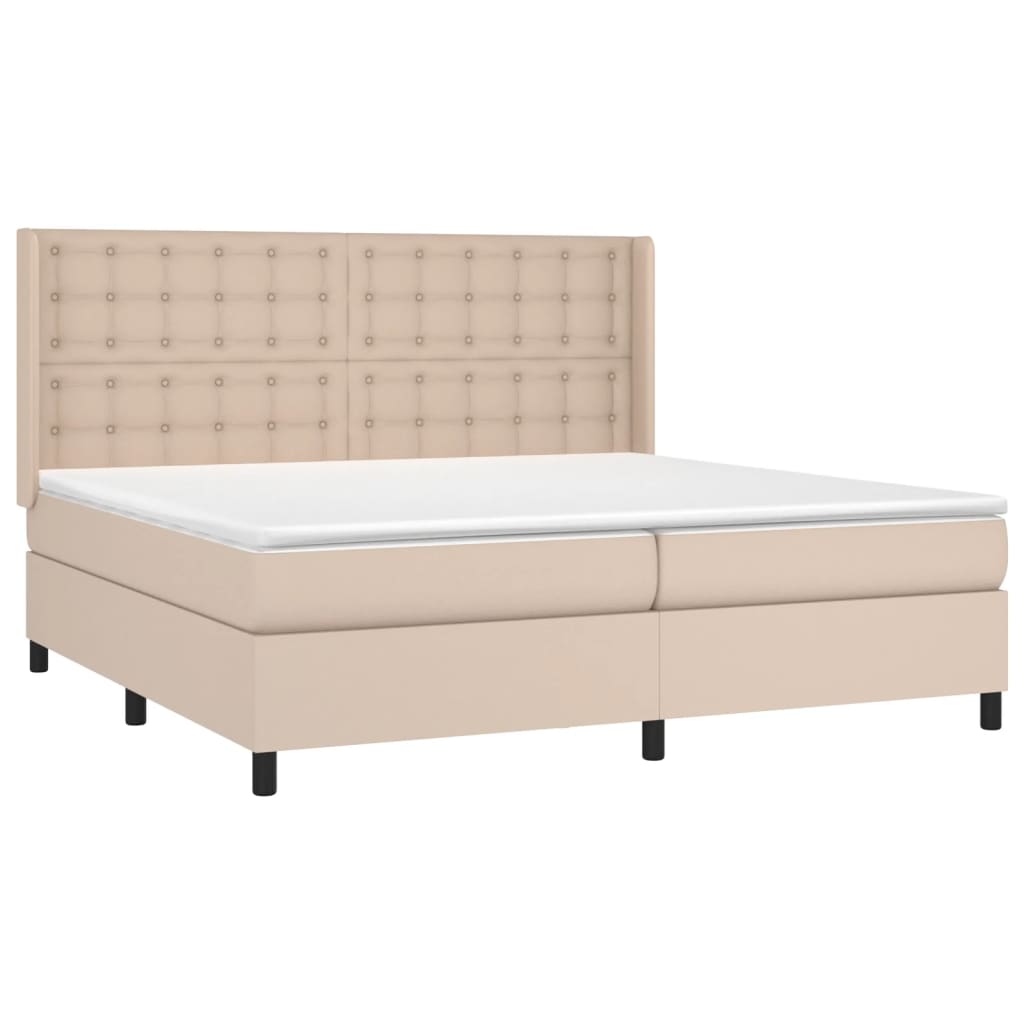 vidaXL Boxspring met matras kunstleer cappuccinokleurig 200x200 cm afbeelding