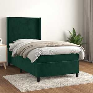 Box spring postelja z vzmetnico temno zelen 90x190 cm žamet