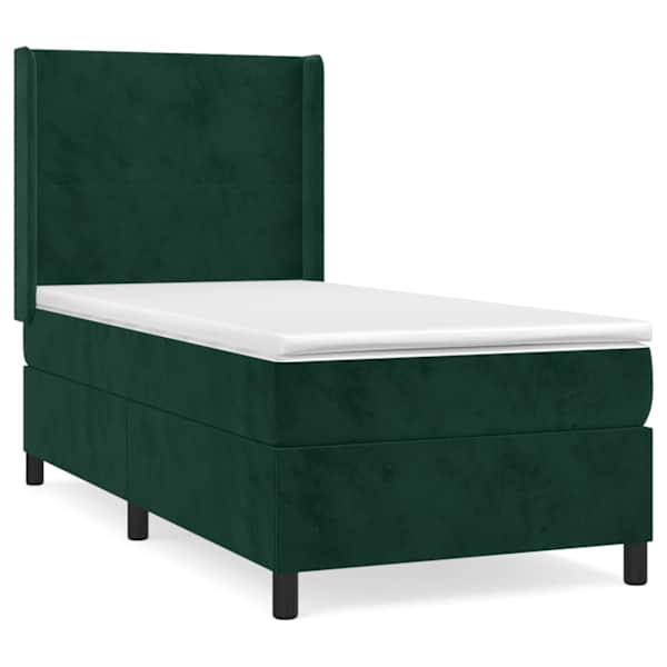 vidaXL kontinentaalvoodi madratsiga, tumeroheline, 90x200 cm, samet