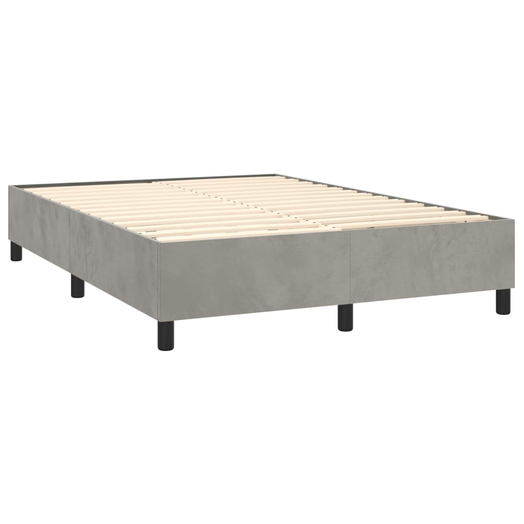 Pat box spring cu saltea, gri deschis, 140x190 cm, catifea