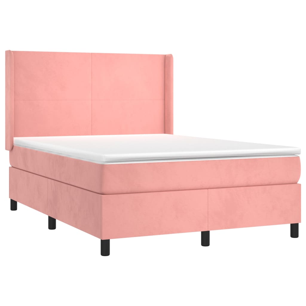 vidaXL Boxspring met matras fluweel roze 140x190 cm afbeelding