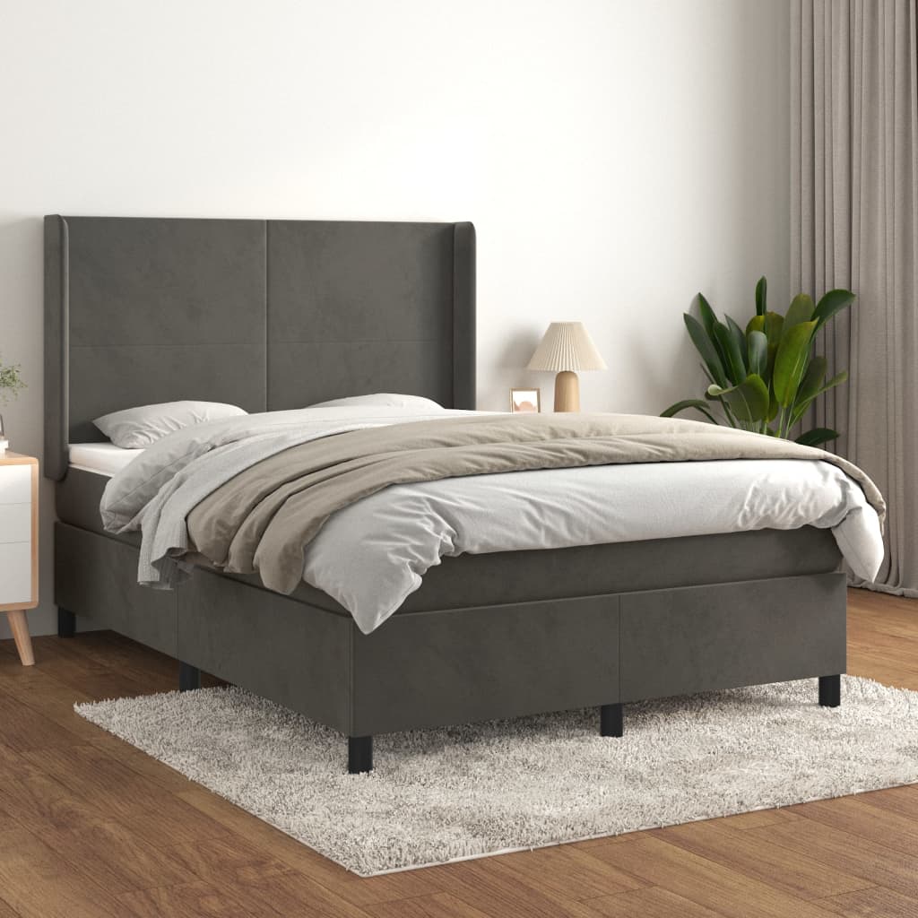 atsperu gulta ar matraci, tumši pelēka samts, 140x200 cm | Stepinfit.lv