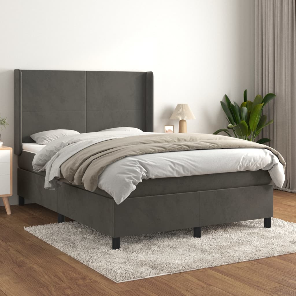 vidaXL Boxspringbett mit Matratze Dunkelgrau 140x200 cm Samt