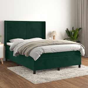 Box spring postelja z vzmetnico temno zelena 140x200 cm žamet