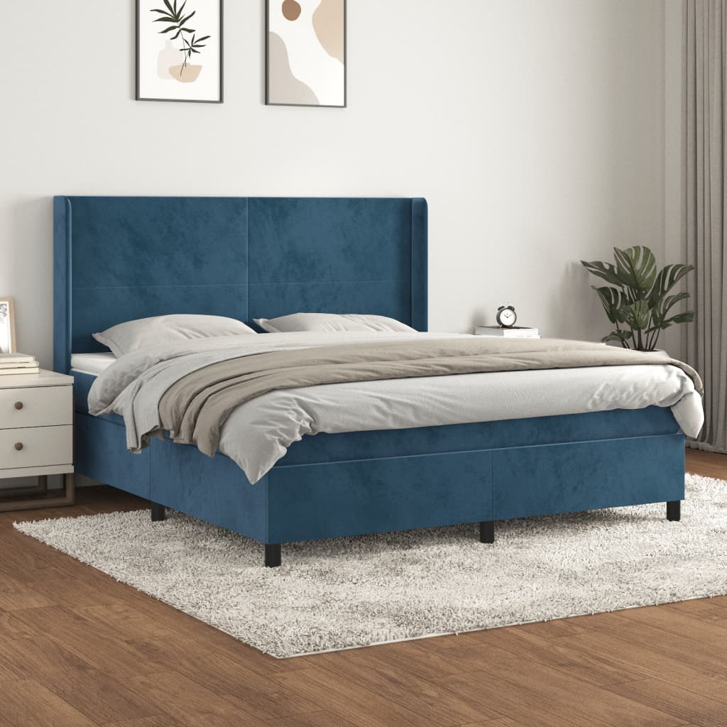 vidaXL Pat box spring cu saltea, albastru închis, 180x200 cm, catifea