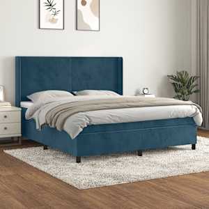 Box spring postelja z vzmetnico temno modra 180x200 cm žamet