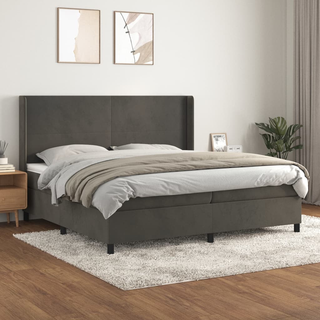 Box spring postel s matrací tmavě šedá 200x200 cm samet