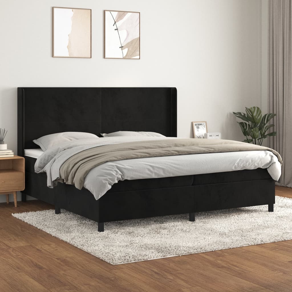 vidaXL Pat box spring cu saltea, negru, 200x200 cm, catifea