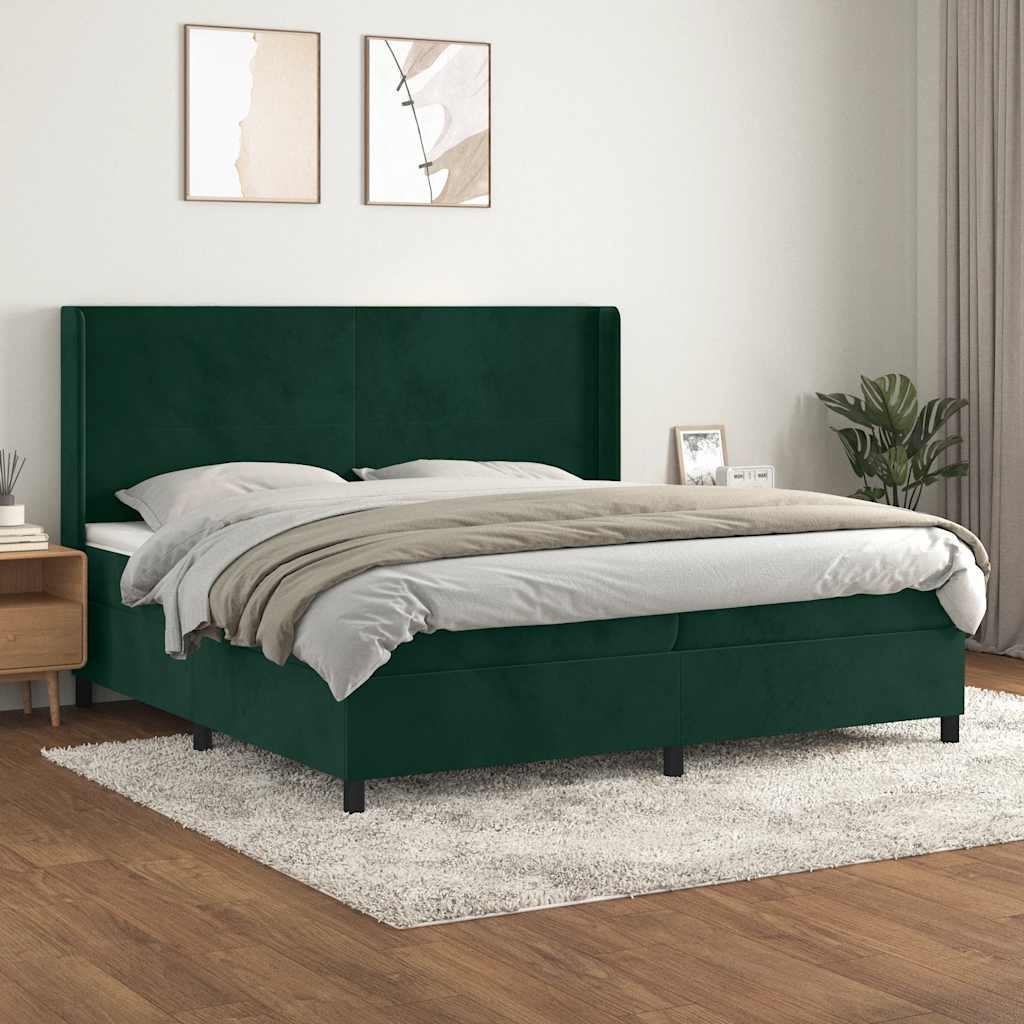 vidaXL Pat box spring cu saltea, verde închis, 200x200 cm, catifea