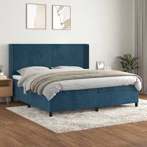 Box spring postel s matrací tmavě modrá 200x200 cm samet - obrázek 1