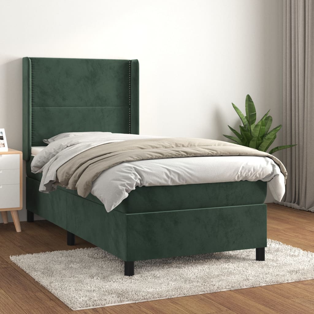 Box spring postel s matrací tmavě zelená 80 x 200 cm samet