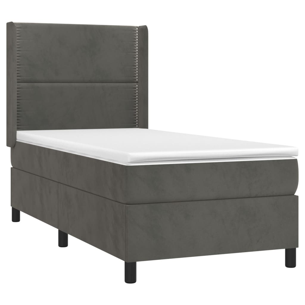 Pat box spring cu saltea, gri închis, 90x190 cm, catifea