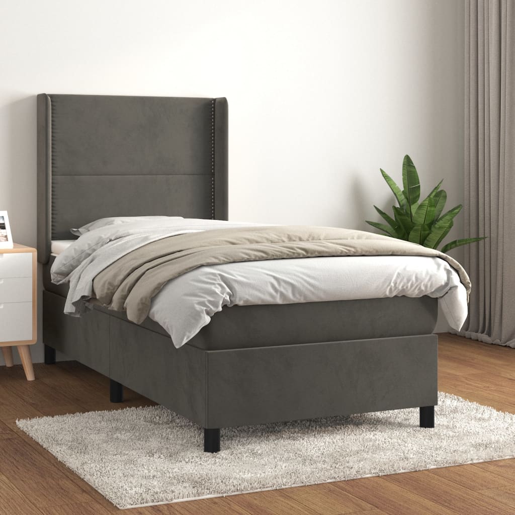 vidaXL Lit à sommier tapissier et matelas Gris foncé 90x190 cm Velours