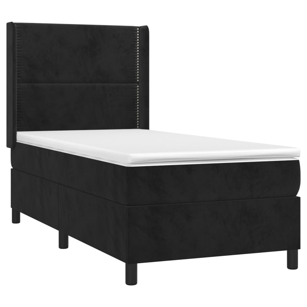 Fekete bársony rugós ágy matraccal 90x190 cm 