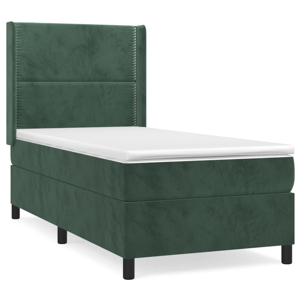 Sötétzöld bársony rugós ágy matraccal 90x190 cm 