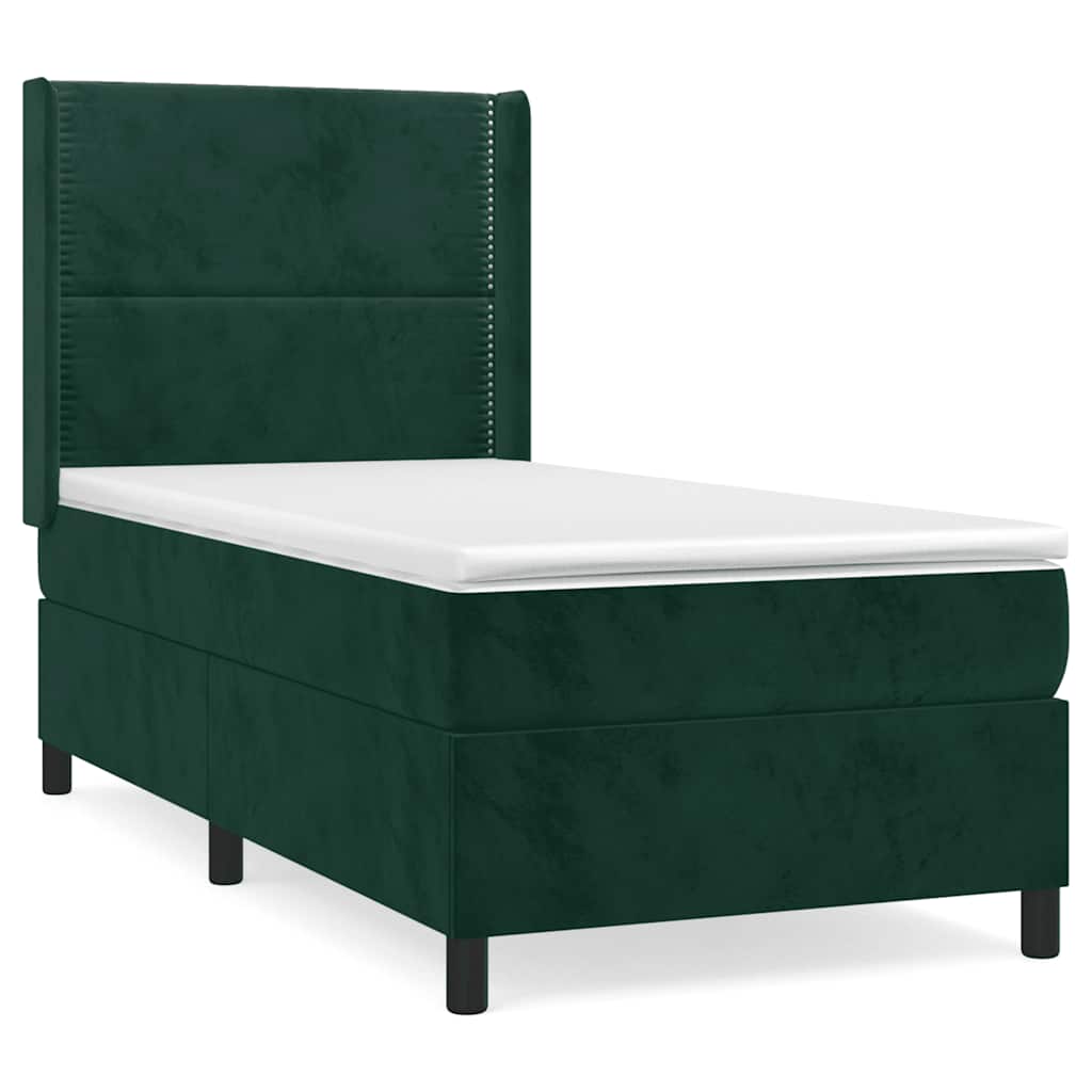 vidaXL Box spring postel s matrací tmavě zelená 90x200 cm samet
