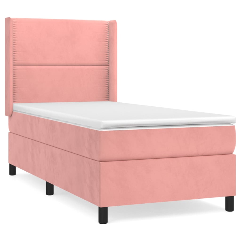 atsperu gulta ar matraci, rozā samts, 100x200 cm | Stepinfit.lv