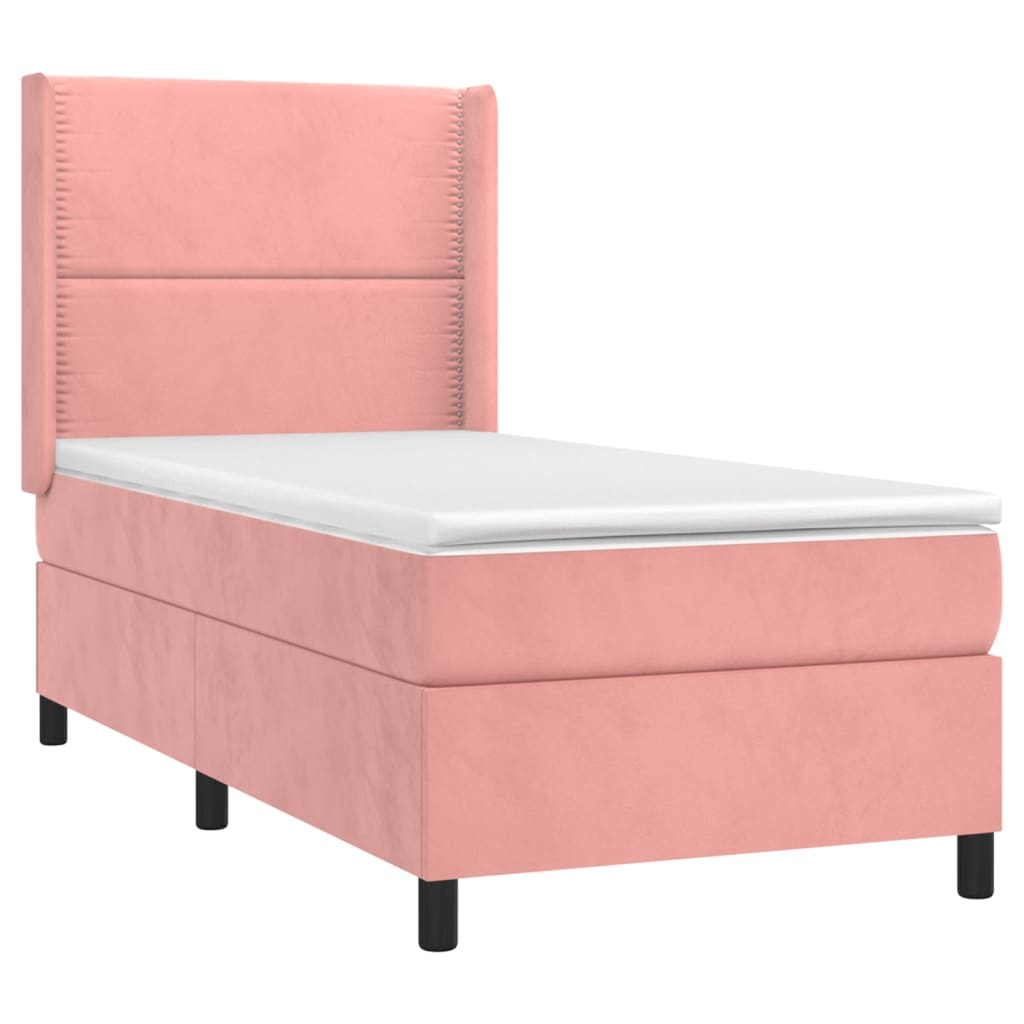 atsperu gulta ar matraci, rozā samts, 100x200 cm | Stepinfit.lv