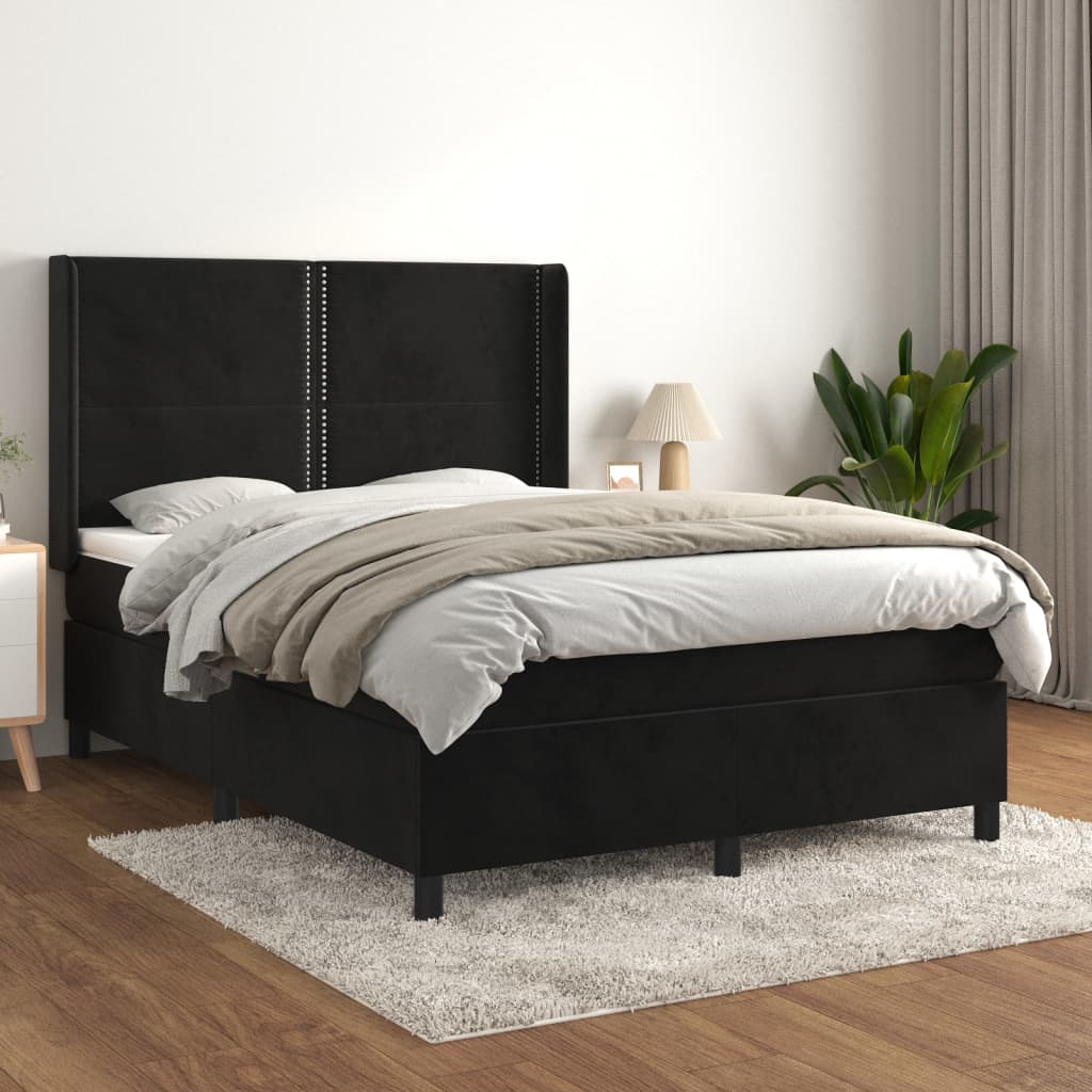 vidaXL Lit à sommier tapissier avec matelas Noir 140x190 cm Velours