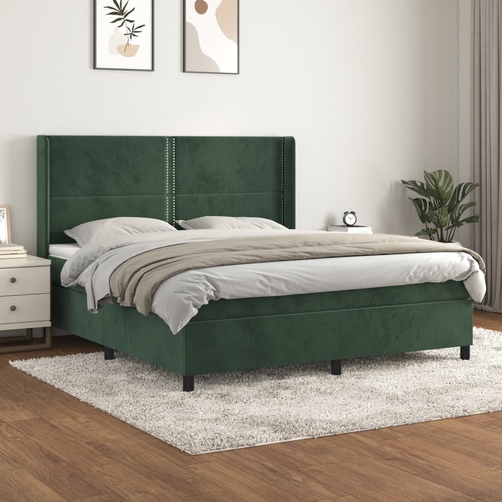 Boxspringbett mit Matratze Dunkelgrün 160×200 cm Samt