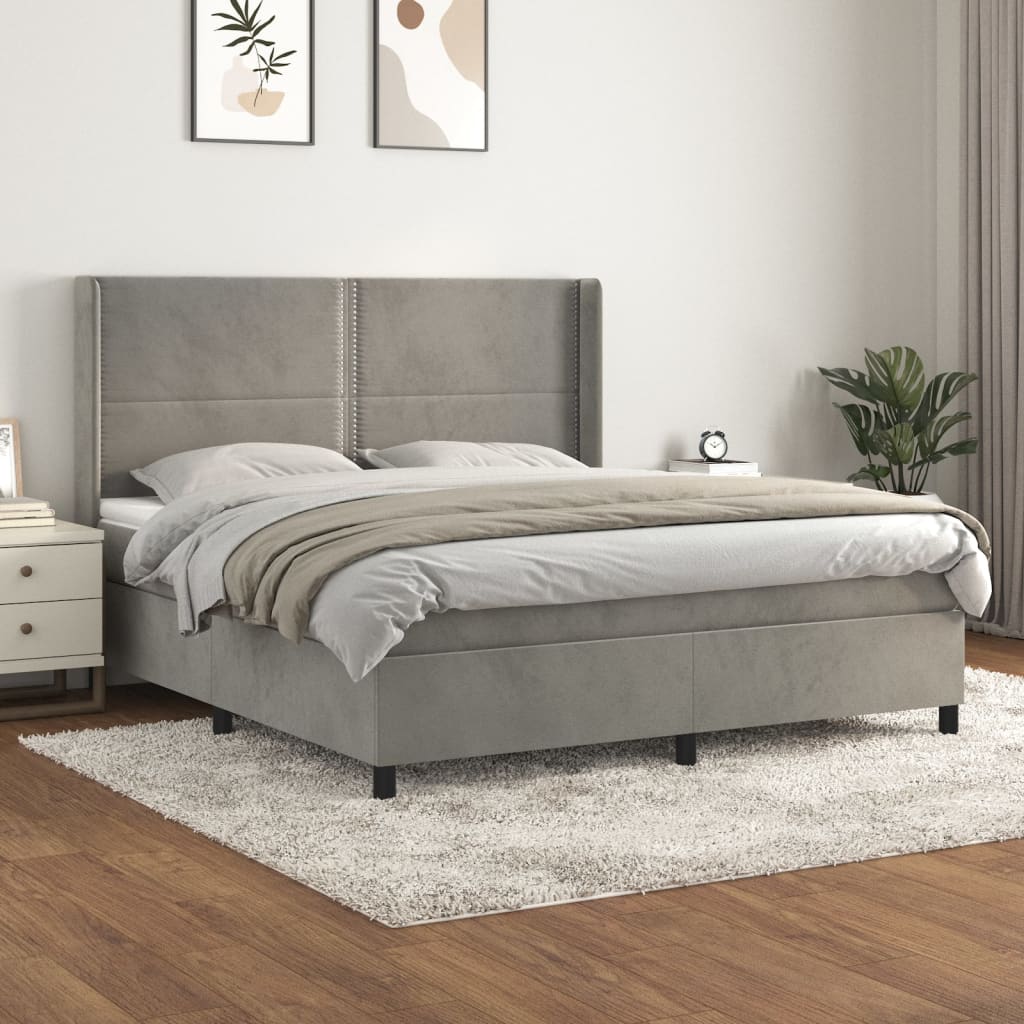 Box spring postel s matrací světle šedá 180x200 cm samet