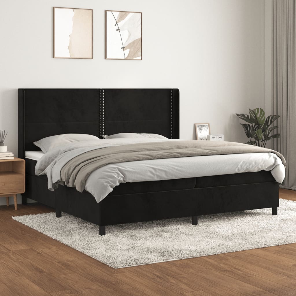 atsperu gulta ar matraci, melna samts, 200x200 cm | Stepinfit.lv