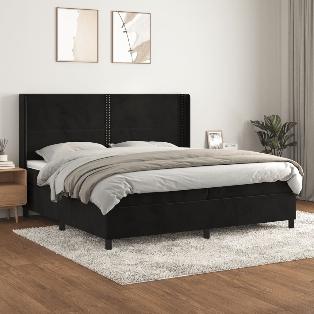 vidaXL Pat box spring cu saltea, negru, 200x200 cm, catifea