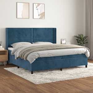 Box spring postel s matrací tmavě modrá 200x200 cm samet - obrázek 1