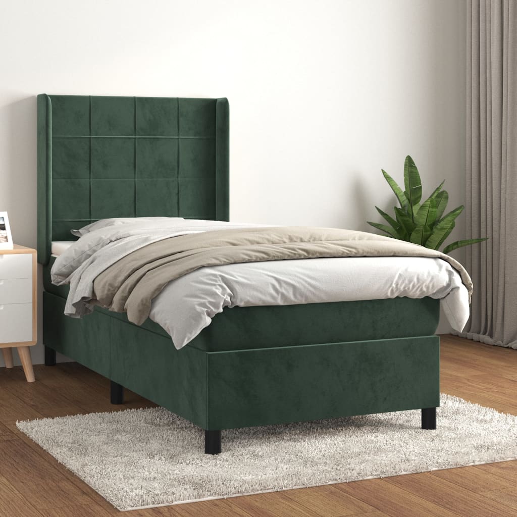 vidaXL Pat box spring cu saltea, verde închis, 80x200 cm, catifea