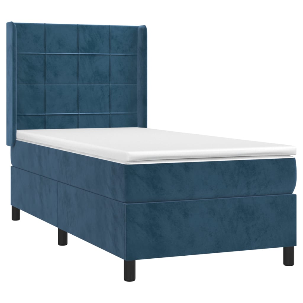 vidaXL Boxspring met matras fluweel donkerblauw 80x200 cm afbeelding