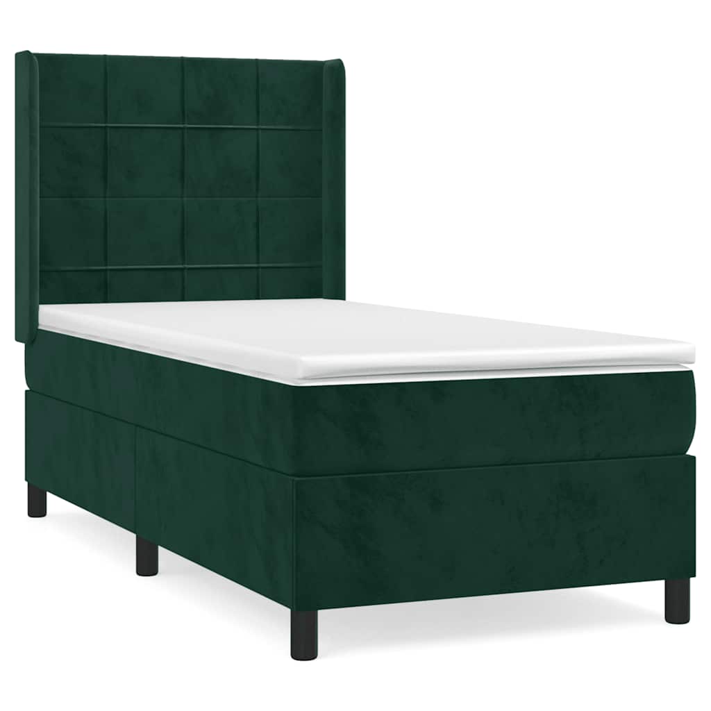vidaXL Box spring postel s matrací tmavě zelená 90x190 cm samet