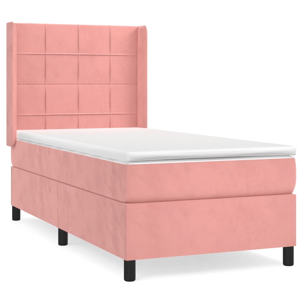 vidaXL Box spring postel s matrací růžová 90x190 cm samet