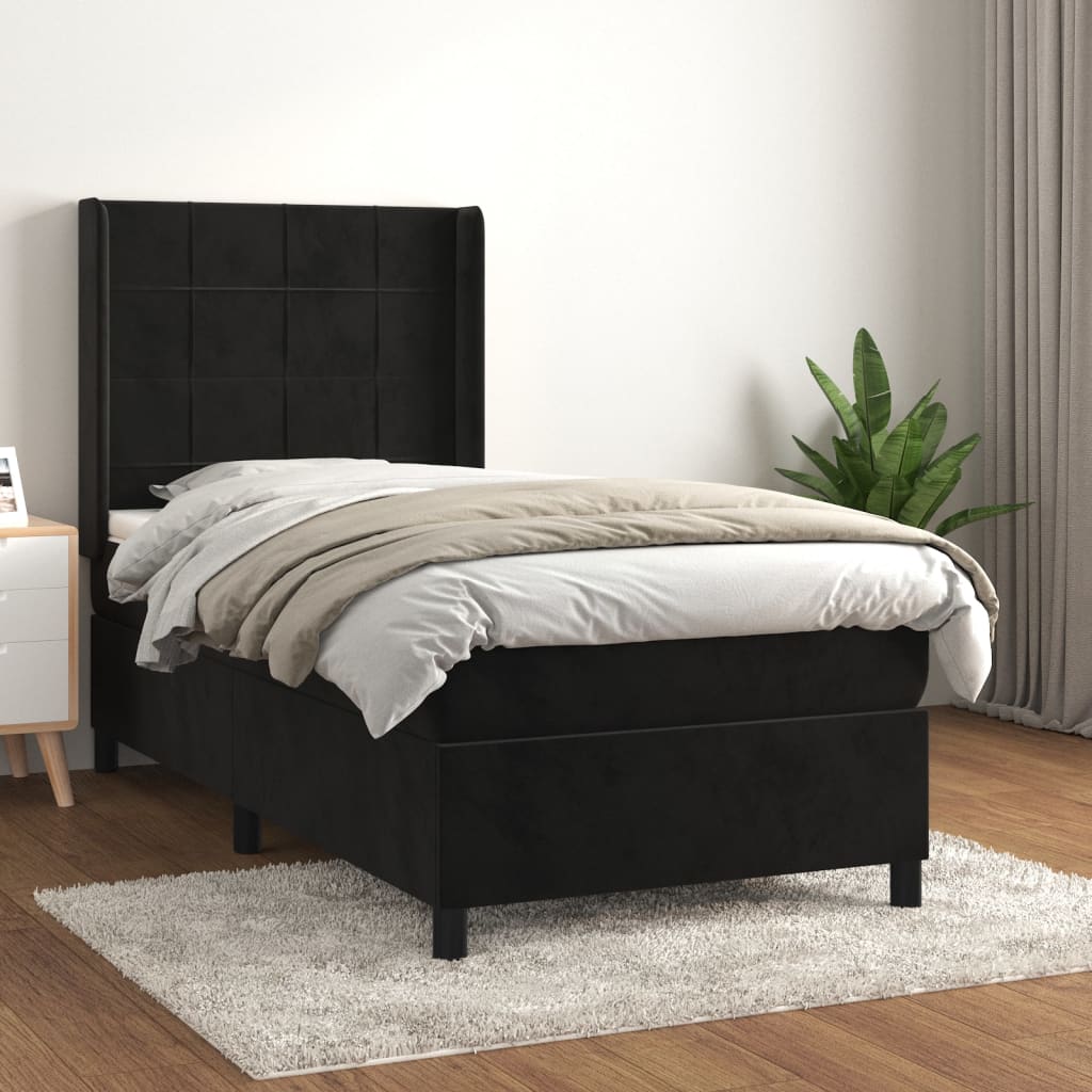 Box spring postel s matrací černá 100x200 cm samet