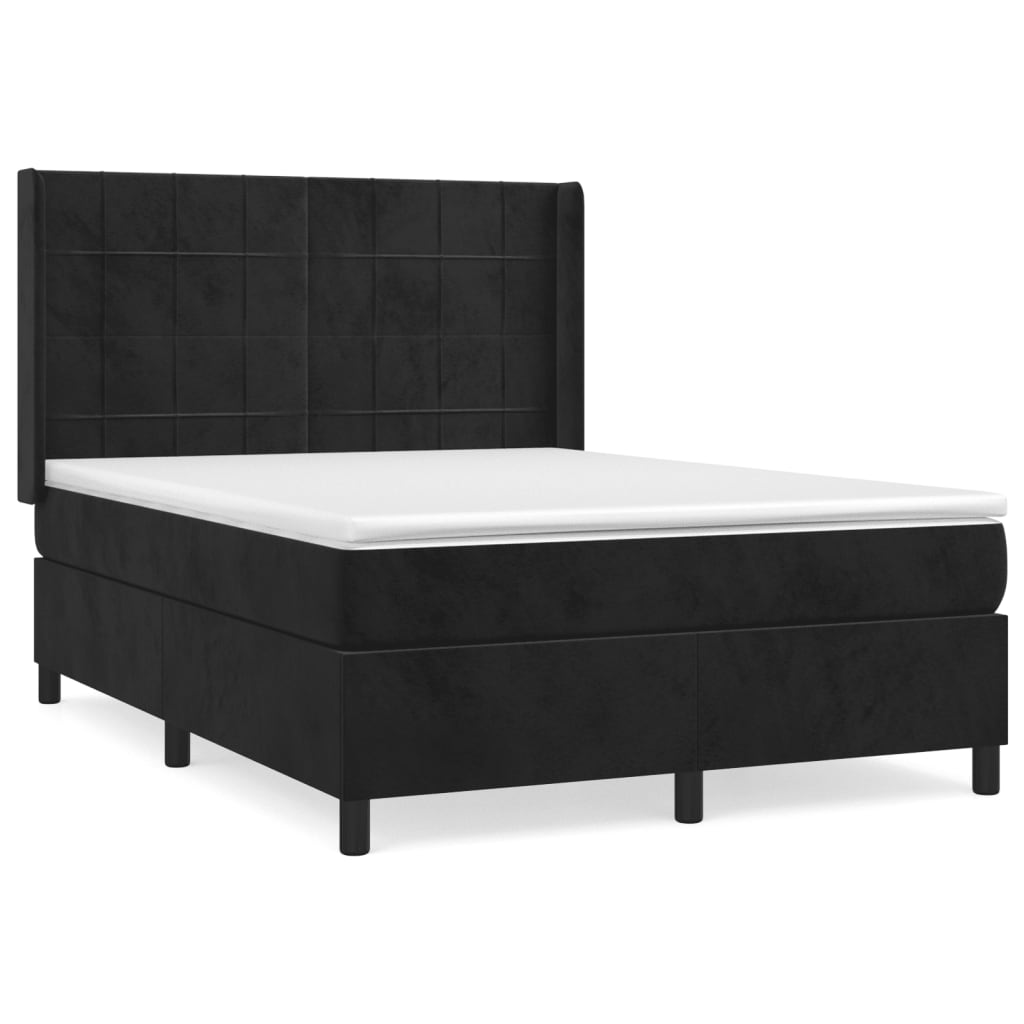 vidaXL Box spring postel s matrací černá 140 x 190 cm samet