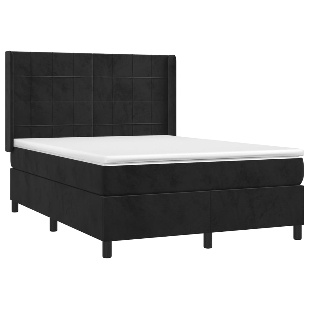 vidaXL Cama box spring con colchón terciopelo negro 140x190 cm