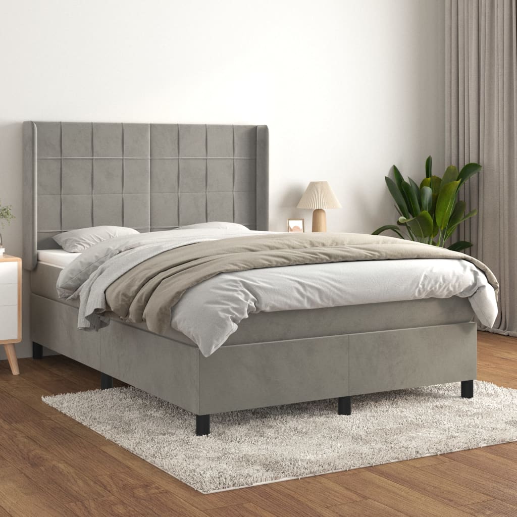 vidaXL Boxspringbett mit Matratze Hellgrau 140x200 cm Samt