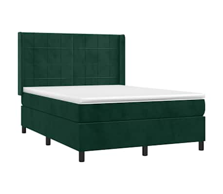 vidaXL Cama com molas/colchão 140x200 cm veludo verde-escuro