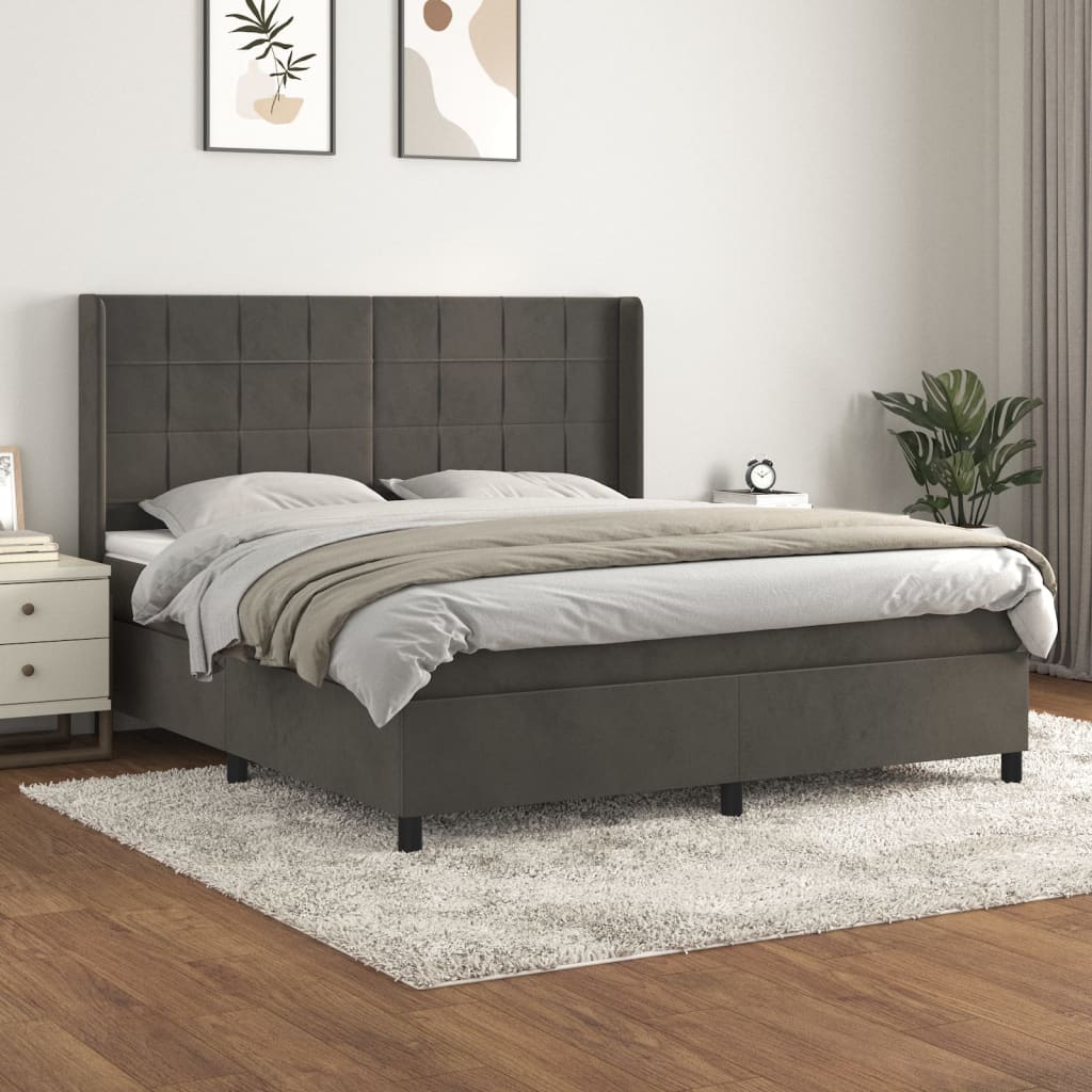 Box spring postel s matrací tmavě šedá 160x200 cm samet