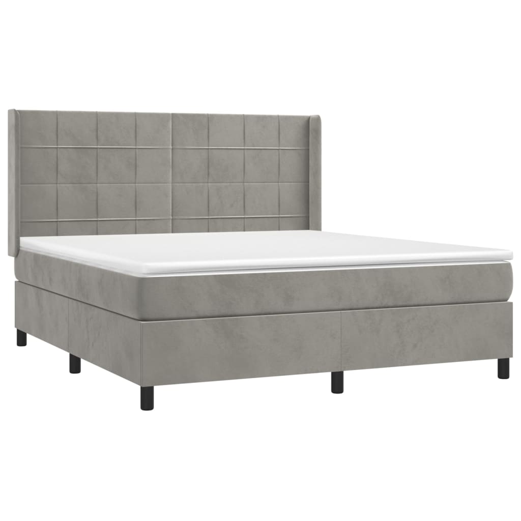 vidaXL Boxspring met matras fluweel lichtgrijs 180x200 cm afbeelding