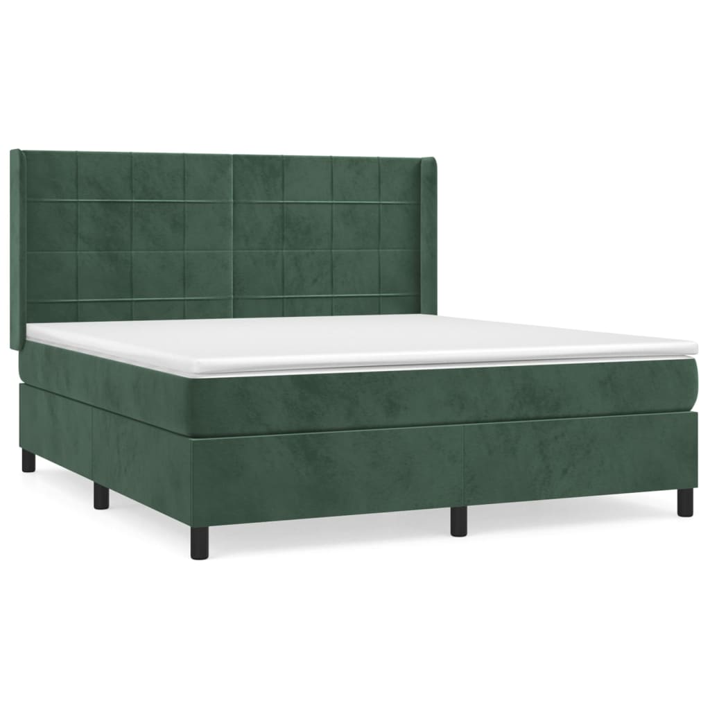 vidaXL Box spring postel s matrací tmavě zelená 180x200 cm samet