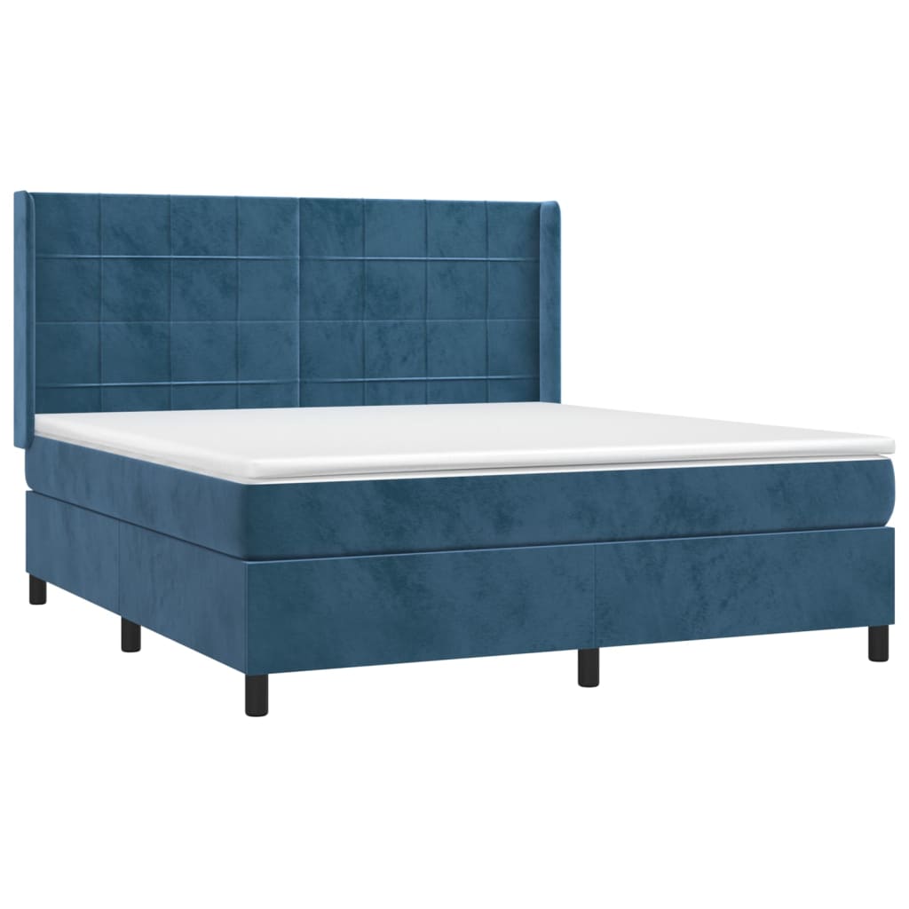 vidaXL Pat box spring cu saltea, albastru închis, 180x200 cm, catifea