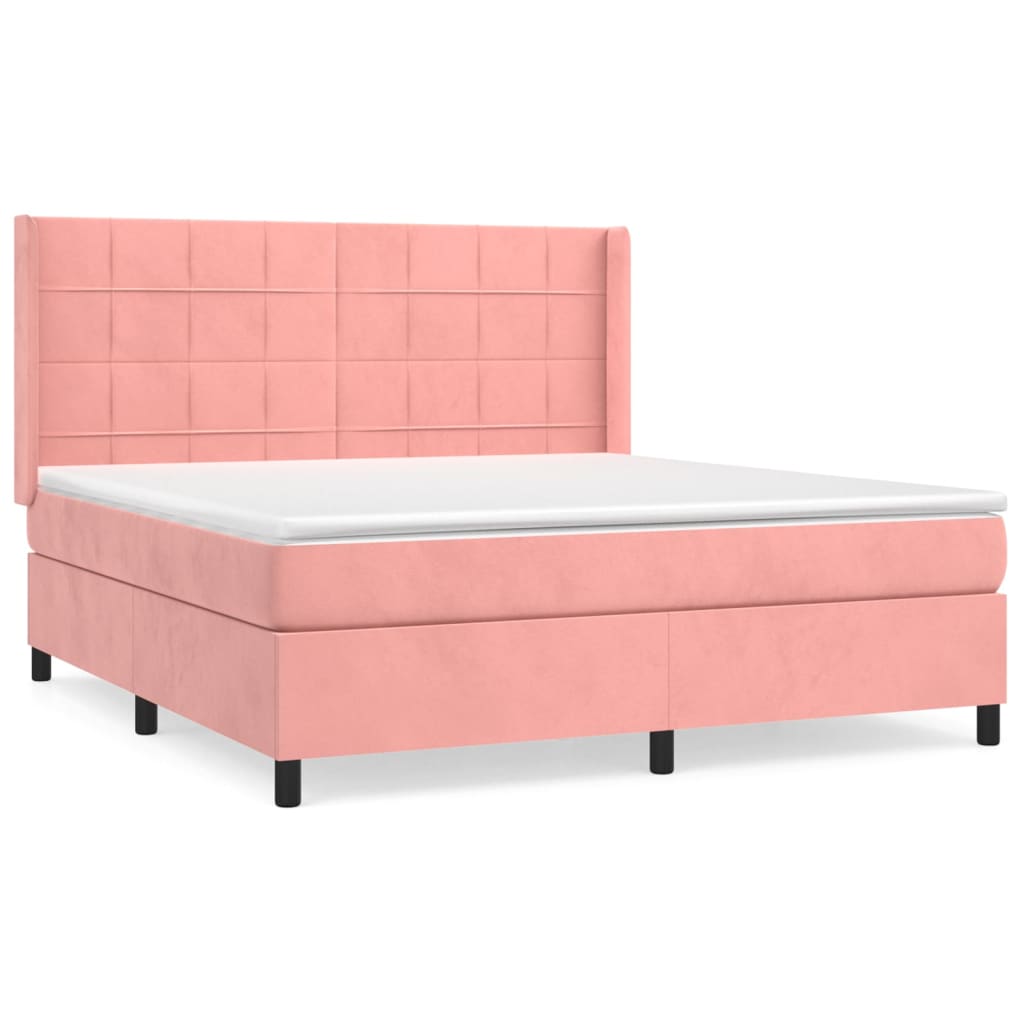 vidaXL Box spring postel s matrací růžová 180x200 cm samet