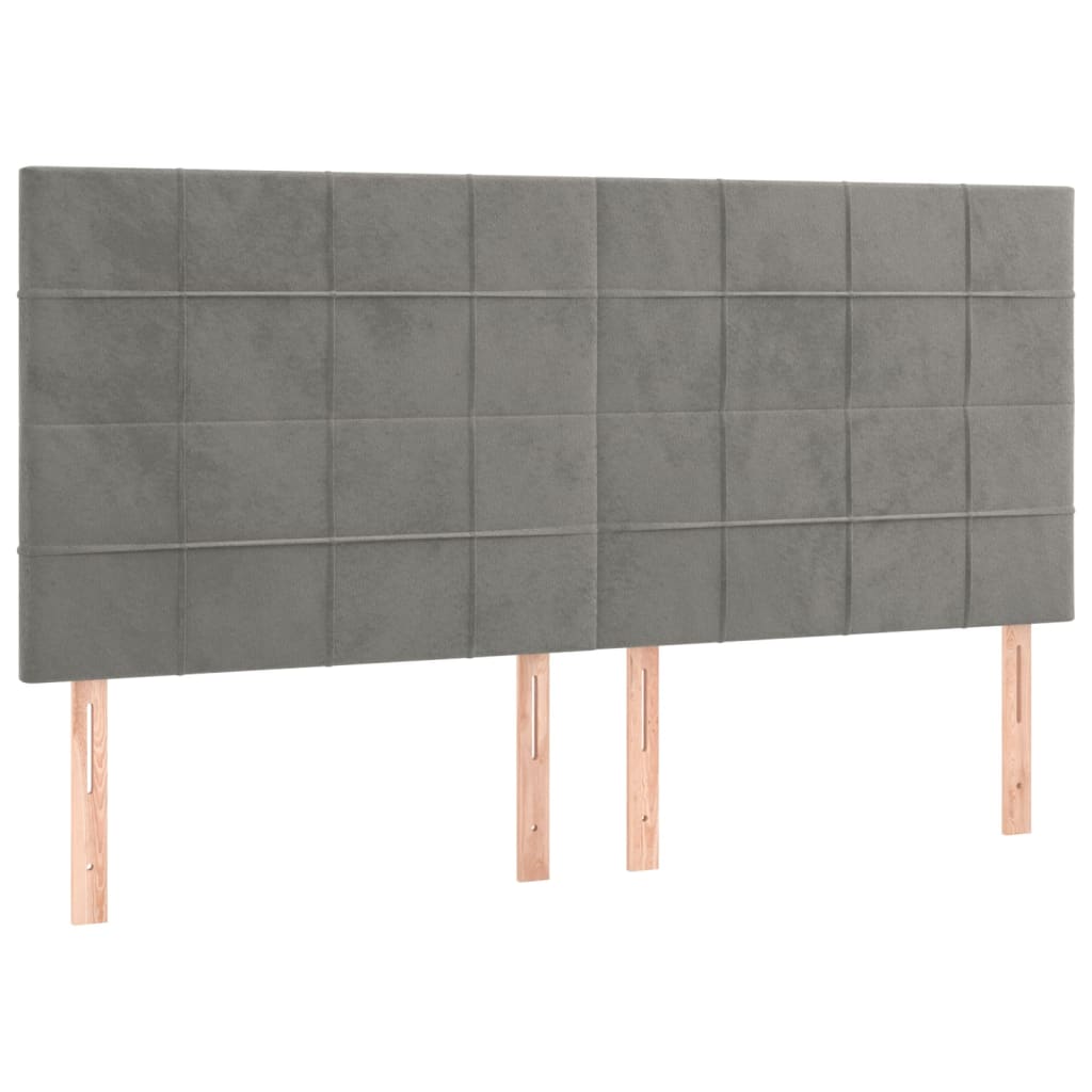 Pat box spring cu saltea, gri deschis, 200x200 cm, catifea