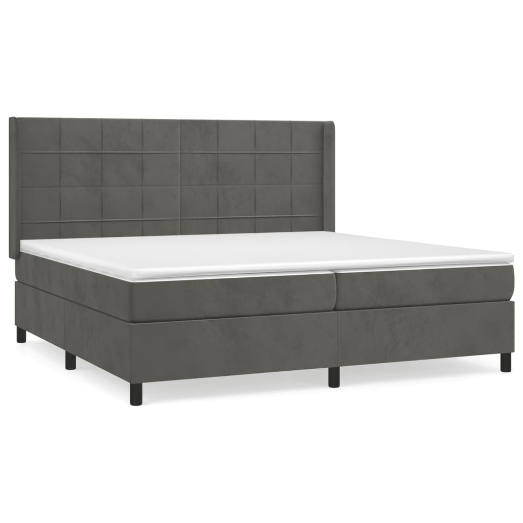 sötétszürke bársony rugós ágy matraccal 200x200 cm